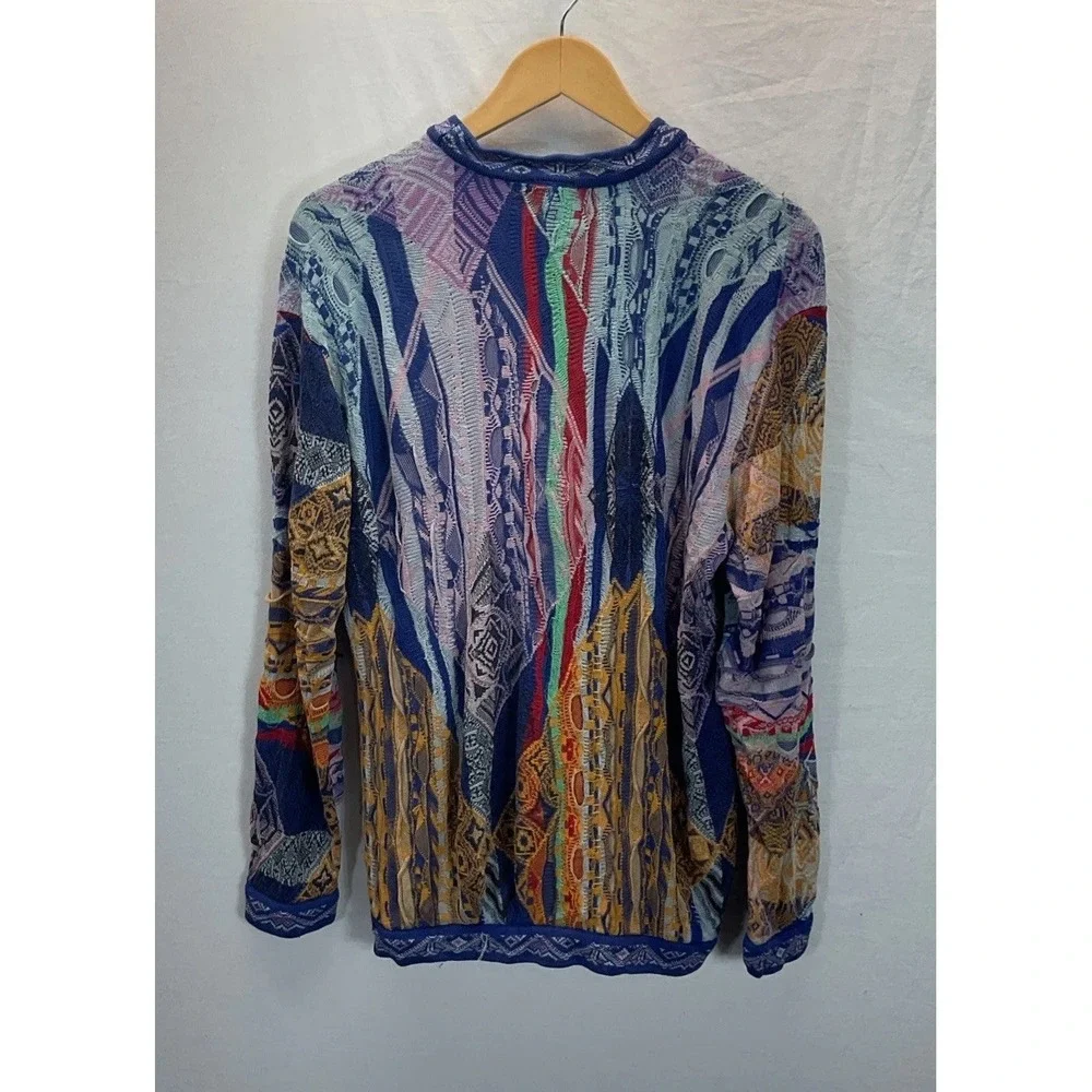 VTG  COOGI Australia 3D‎ Textured Knit Sweater Men SM Multicolor Crewneck Silk